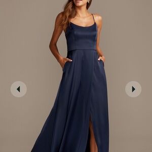 crepe-back satin spaghetti strap bridesmaid dress